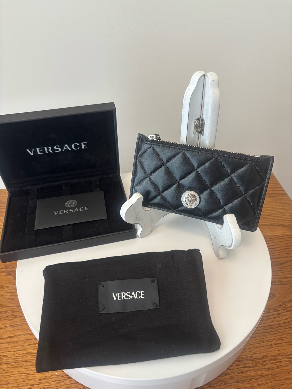 Versace La Medusa Black Quilted Lambskin Leather Card Wallet